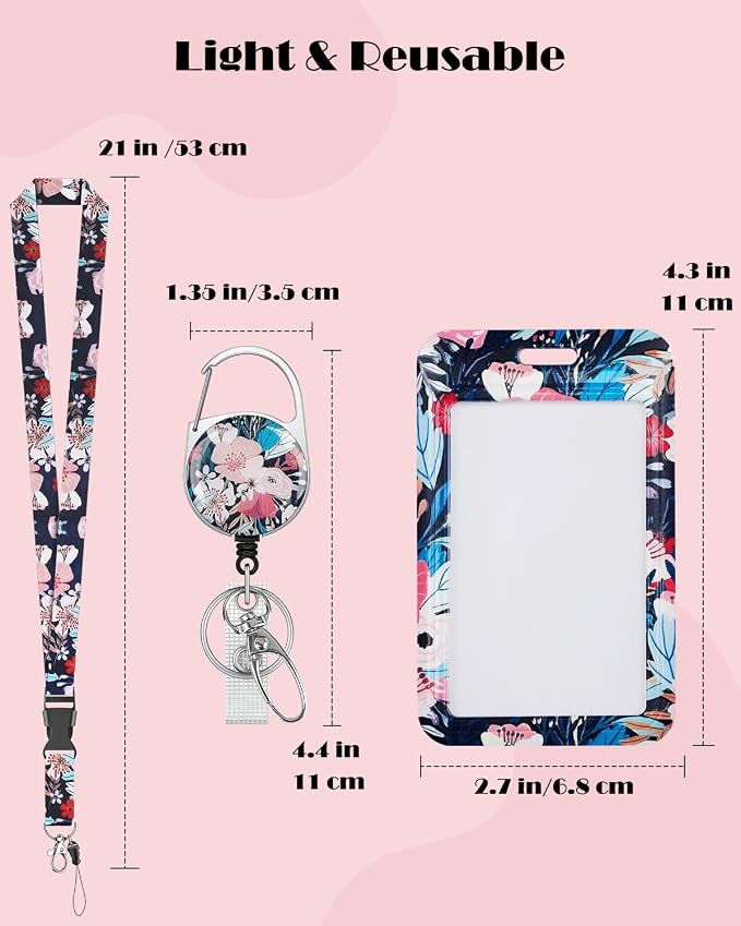 Uniclife Fashionable Sliding Badge Holder, Flower Pattern Plastic Card Holder - Image 6