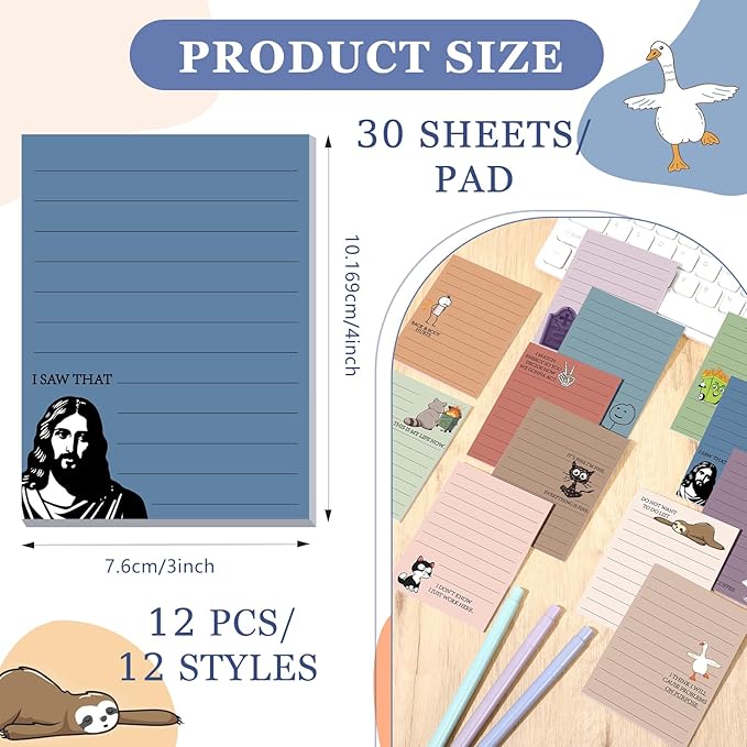 12 Pcs Funny Sticky Notes for Work 4x3 Inches Sarcastic Self Adhesive Notepads - Image 2