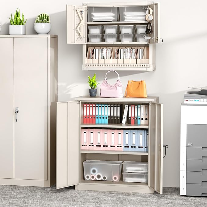 Greenvelly Metal Garage Storage Cabinet, Lockable Metal Cabinets with 2 Doors and Shelves,36”Steel Storage Locking Counter Cabinet for Office,Garage,Kitchen,Home,School(Grey)-DeskLoop Office