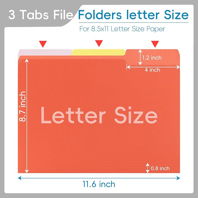 100 Packs Colored File Folders, 1/3 Cut Tabs File Folder, Bright Orange File - Image 2