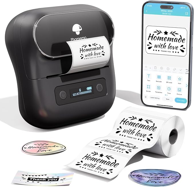 Phomemo Label Maker,M220 Label Printer,3 Inch Bluetooth Thermal Label Maker Machine with 2000+ Icons,300+ Templates & Fonts,for Kids School Items,Small Business,Large Sticker-DeskLoop Office