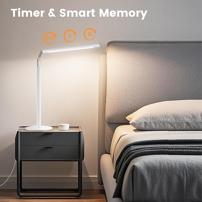 White LED Desk Lamp - Foldable Industrial Desk Light for Home Office, 15W Dimmable Table Lamp for Reading with Base, 4 Color Temps, 16" Eye Caring Metal Desktop Task Lamp for College Dorm Study-DeskLoop Office