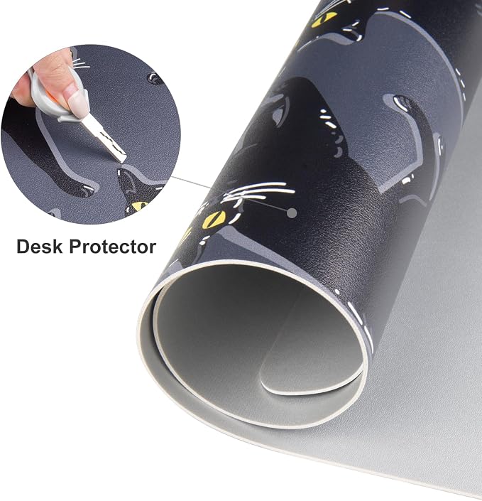 Colorful Star Black Large Mouse Pad, Cute Cat Waterproof Office Desk Mat - Image 7