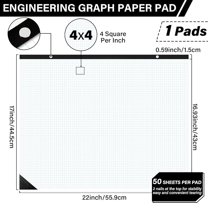 gisgfim Large Engineering Graph Paper 22x17 in Sturdy Graph Desk Pad 1/4 in - Image 2