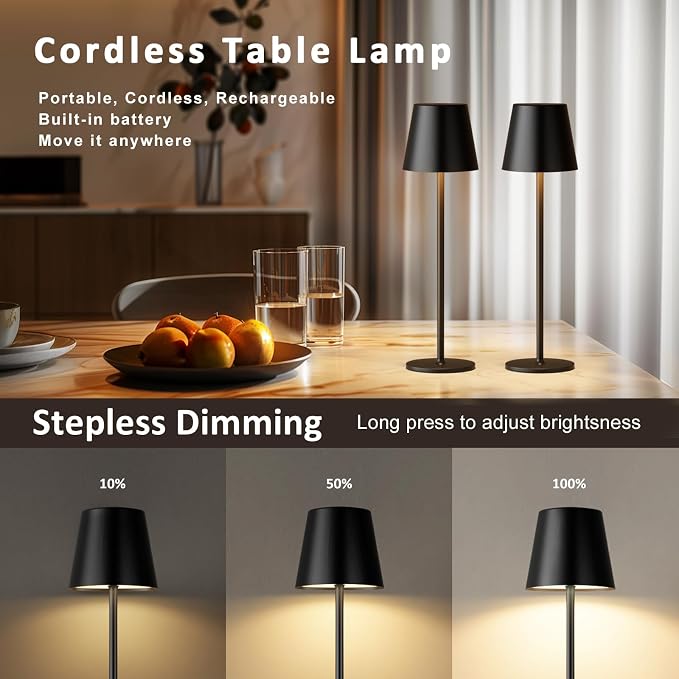 Kakanuo Cordless Table Lamp, 3 Color Stepless Dimming, 5000mAh Rechargeable - Image 3