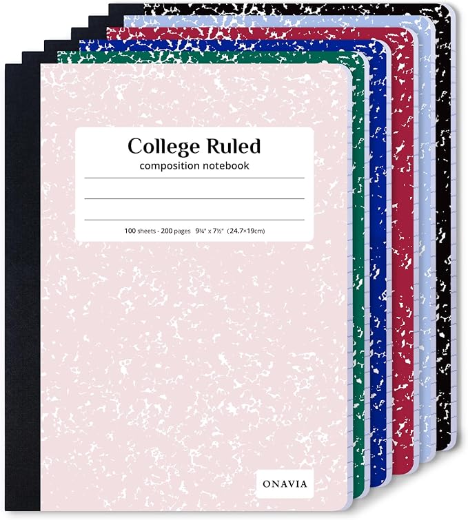 ONAVIA Composition Notebook College Ruled 6 Pack, 200 Pages, 9-3/4 x 7-1/2 by ONAVIA