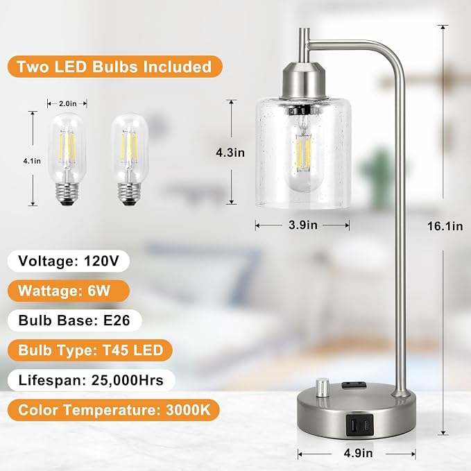 Industrial Table Lamps for Bedrooms Set of 2 - Image 5
