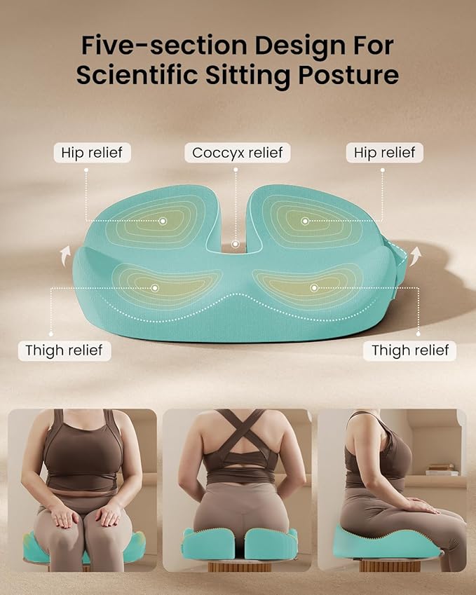 ProtoArc Extra Large Seat Cushions for Office Chairs, Ergonomic Memory Foam Seat Cushion for Home, Extra Cover, Car Seat Cushions for Driving, Pressure Relief Pad for Sciatica - Mint Green-DeskLoop Office