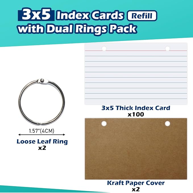 Olivo Index Card Binder Refills, 2 Holes Punched - Image 3