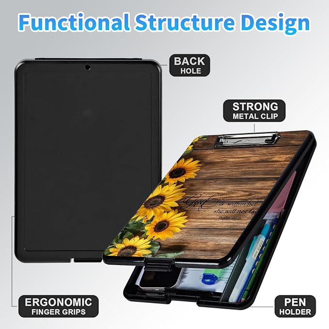 Clipboard with Storage, A4 High Capacity Clip Boards 14.4 x 9.6, Heavy Duty - Image 4