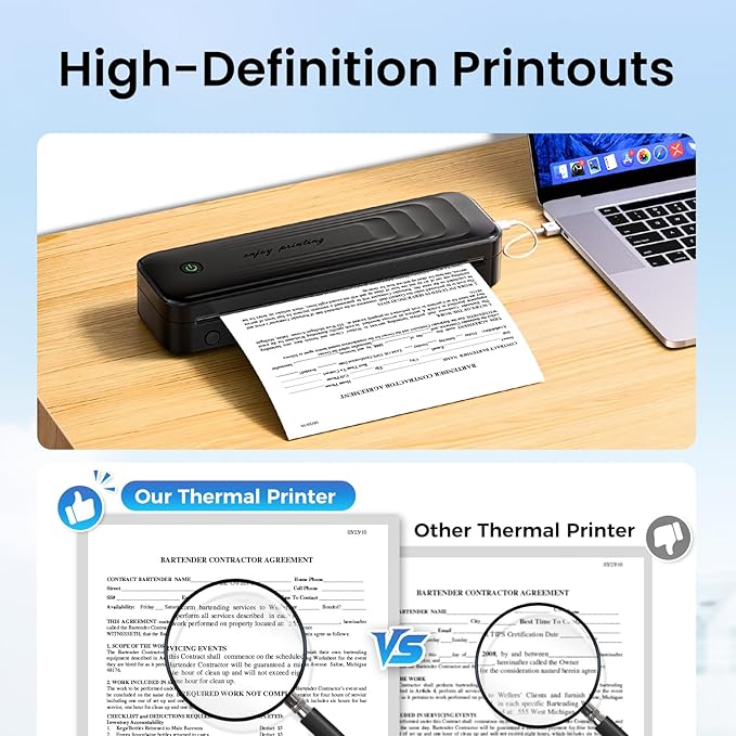 2025 Portable Printers Wireless for Travel, Inkless Thermal Printer Support 8.5" x 11"& A4, Mobile Printers with Carry Case, Bluetooth Portable Printer for Office,Travel,School,Car,Home,Black-DeskLoop Office