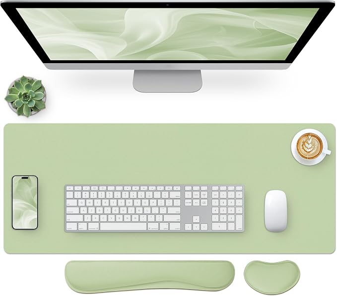 Bloss Leather Desk Pad and Keyboard Wrist Rest, Large Mouse Pad + Keyboard and by Bloss
