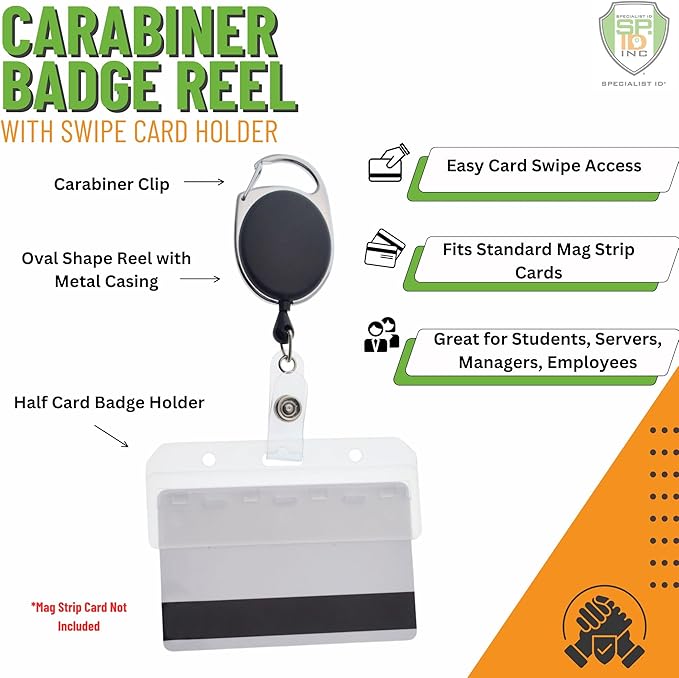 5 Pack - Premium Carabiner Badge Reel - Mag Stripe Exposed ID Holder - Image 2