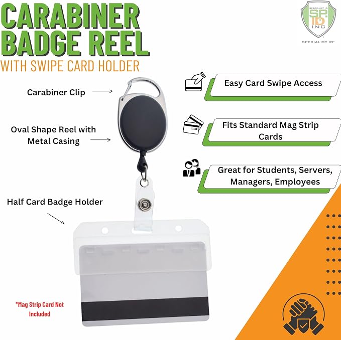 Bulk 25 Pack - Premium Carabiner Badge Reel - Mag Stripe Exposed ID Holder - Image 2