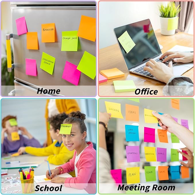 100 Pack Sticky Notes 3x3 Inch Colorful Self Stick Note Pads | 20 Colors - Image 4