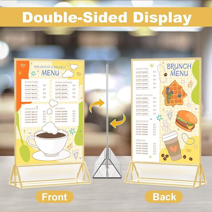 EHWINE 20 Pack Acrylic Sign Holder 4 x 6, Double Sided Gold Picture Frame Stand - Image 7