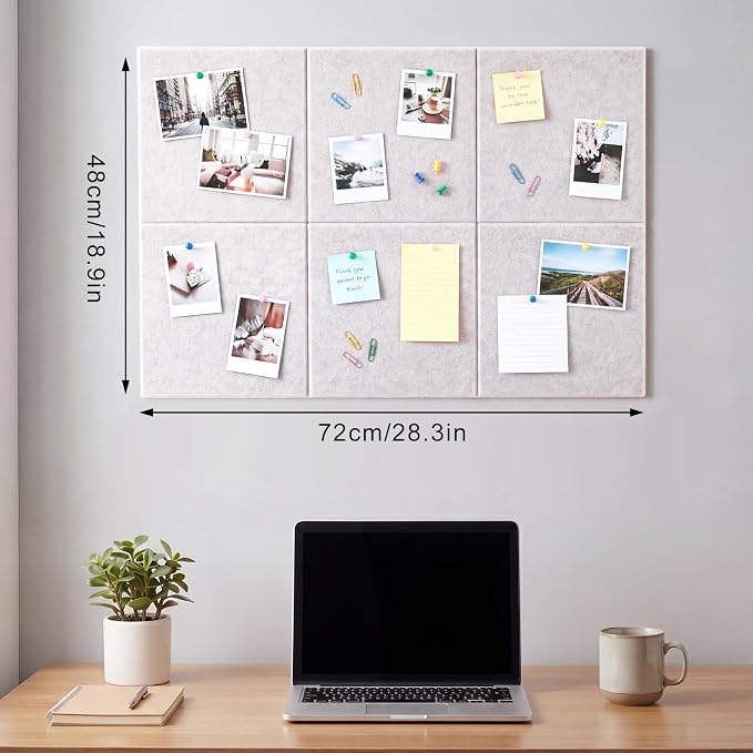 Thboxes Large Cork Board 28" x 19", 6 Pack Felt Wall Tiles - Image 2
