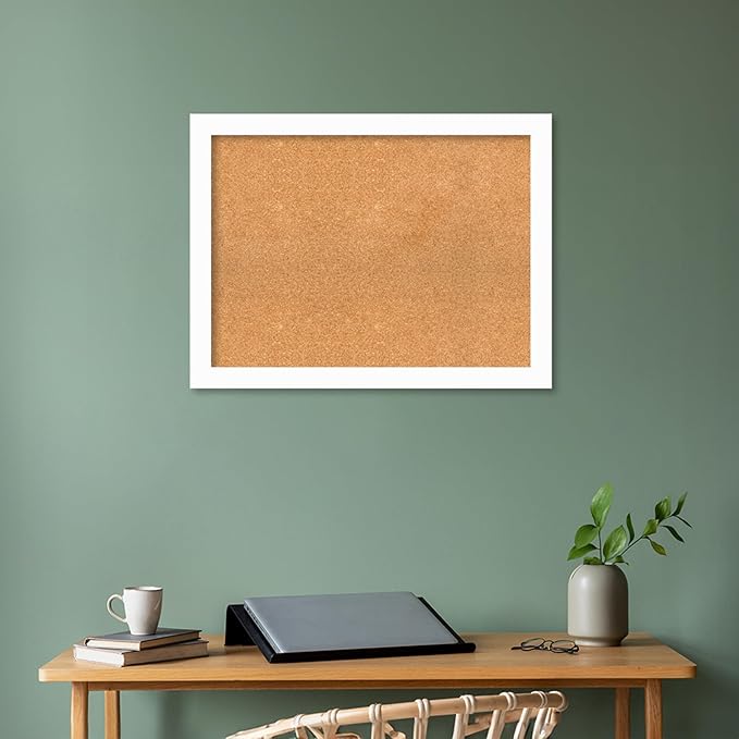 Amanti Art Natural Cork Board for Wall, 25x33 Vision Board with White Frame, Large Corkboard Office Decor for Home Organization, Casual Corkboard Pinboard to Display Items for Home Organization in-DeskLoop Office