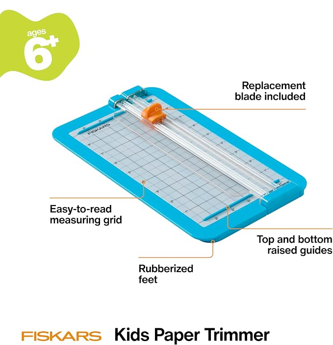 Fiskars Kids Junior Paper Trimmer – Turquoise Safe and Easy Paper Cutter - Image 2