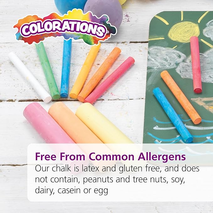 Colorations Sidewalk Chalk – 50pc 4” x 1” Washable, Bright Colored Chalk Set – Fun Kid Art Colors & Patterns – Draw on Classroom Chalkboard or Outdoor Playground – Jumbo Bulk-DeskLoop Office