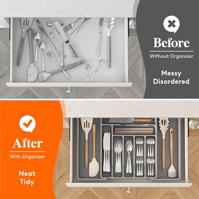 Lifewit Utensil Organizer for Kitchen Drawer, Expandable Cooking Silverware Tray - Image 8