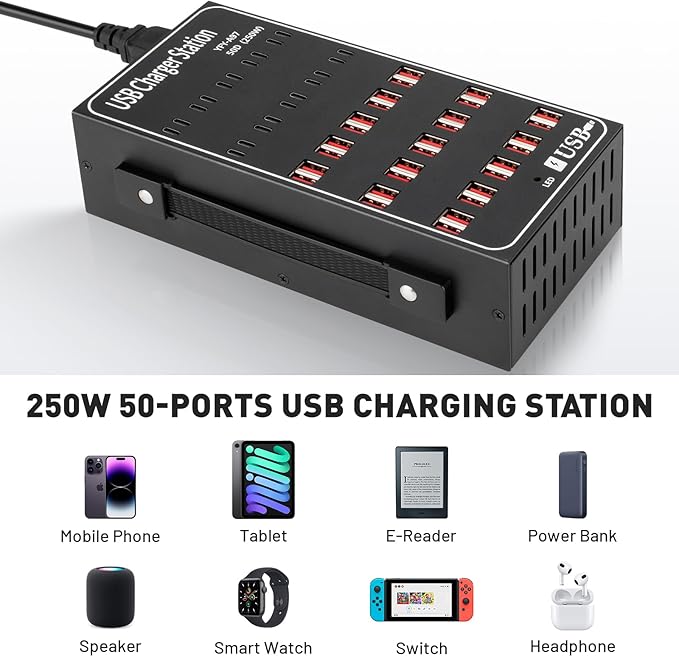 250W Desktop Charging Station, 30 USB A + 20 USB C, Multi Port Charging Station for Phones, Tablets, Watches, and More [Lcoco&Dream]-DeskLoop Office