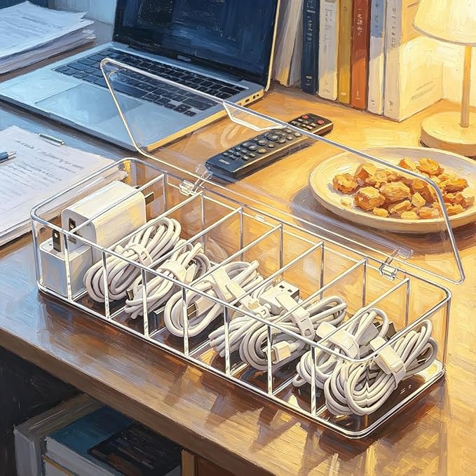 4Pcs cord organizer box with Lid, 10.2 x 3.5 x 2.2in, Desktop Cord Organizer - Image 8
