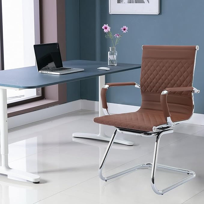 Office Guest Chairs - Reception & Waiting Room Set of 8 with Mid Back, Modern PU Leather Desk Chairs-DeskLoop Office