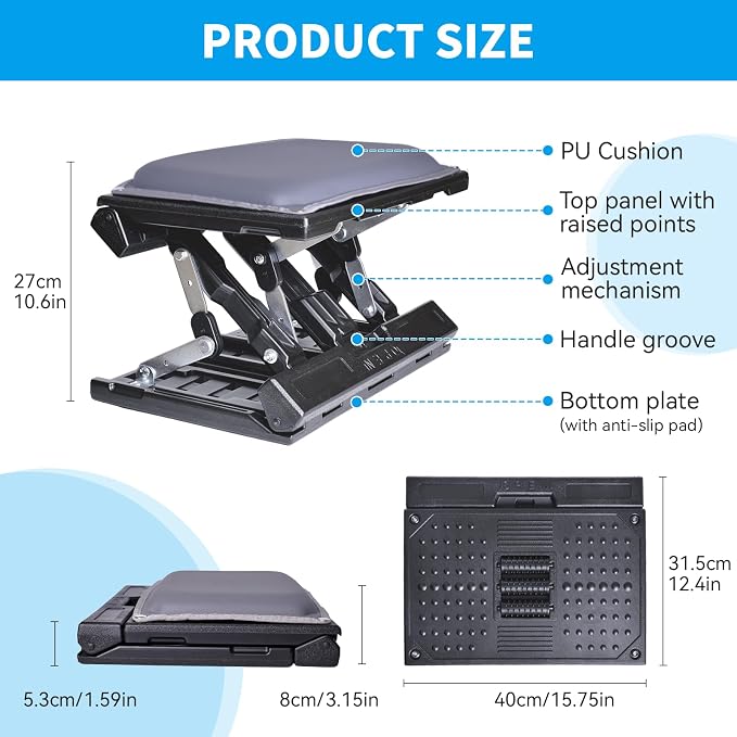 Scalebeard Foot Rest for Under Desk at Work, Height Adjustable Infinite Angle - Image 4