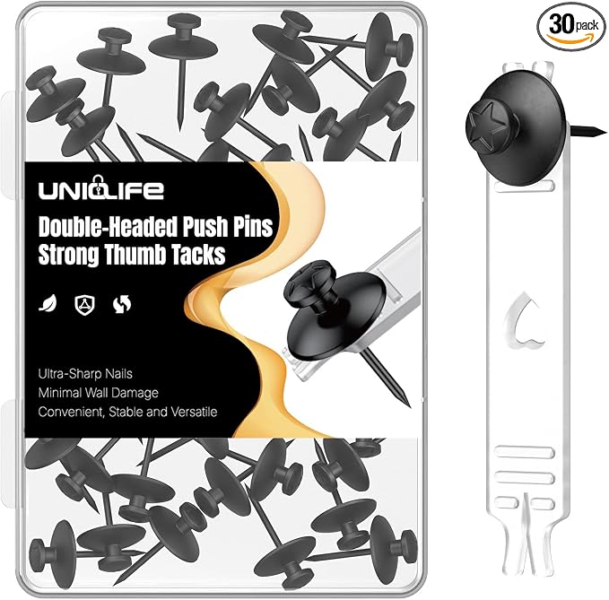 Uniclife 30 Pcs Push Pins for Wall, Double Headed Thumb Tacks, Picture Hangers by UnicLife