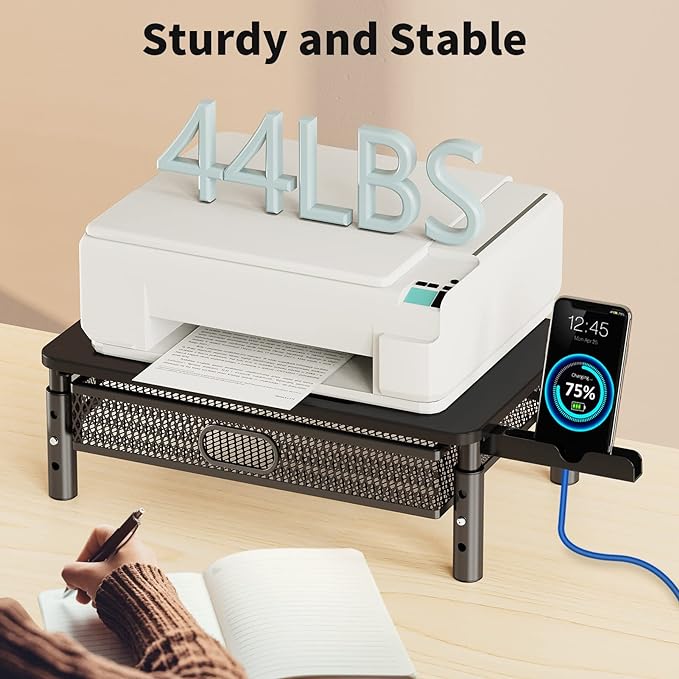 Zimilar Monitor Stand Riser with Metal Mesh Drawer, Height Adjustable with Phone Holder for Computer, Laptop, Printer, Notebook, Computer Monitor Stand with Storage-DeskLoop Office