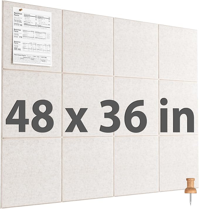 MaxGear Felt Bulletin Board 48" x 36", Light Tan Felt Wall Tiles Wall Decor | by MaxGear
