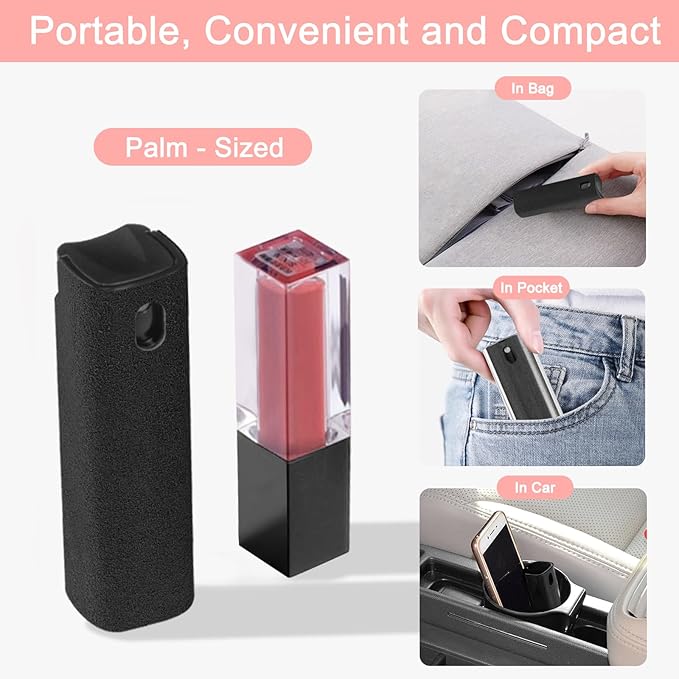 2Pcs Screen Cleaner Spray and Wipe for Laptop Monitor and Car Screens, Phone Touchscreen Mist Cleaning Kit for Cellphone, Tablet, PC, Computer, LCD, Eyeglass, iPhone, iPad, Mac Pro - Black and Pink-DeskLoop Office