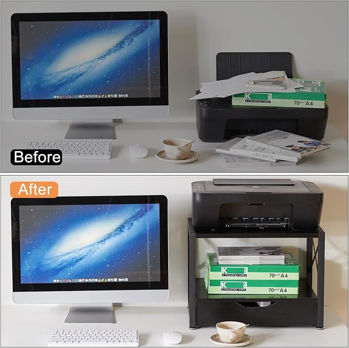IBUYKE 2 Tier Desktop Printer Stand, Wooden Printer Stand - Image 3