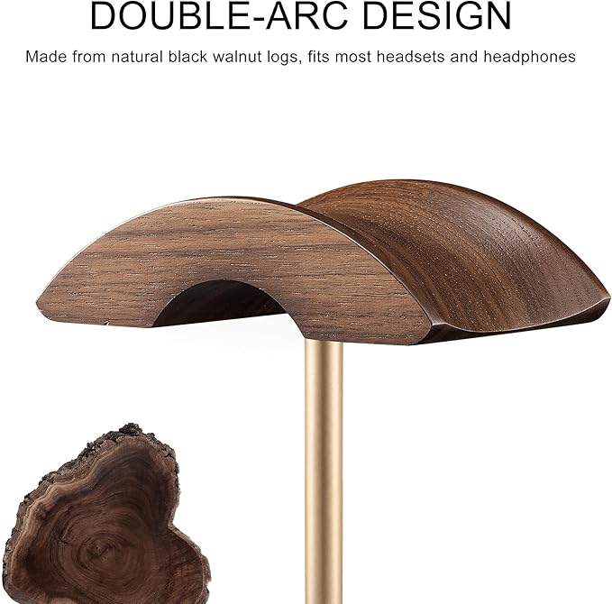 Headphone Stand, Walnut Wood & Aluminum Headset Stand, Nature Walnut Gaming - Image 3