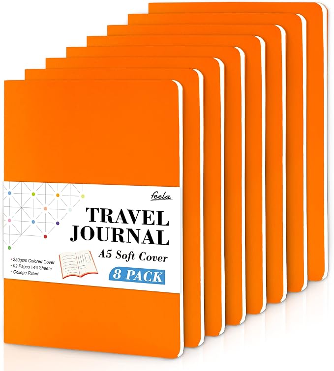 feela 8 Pack Soft Cover Journal Bulk, Notebooks College Ruled by feela