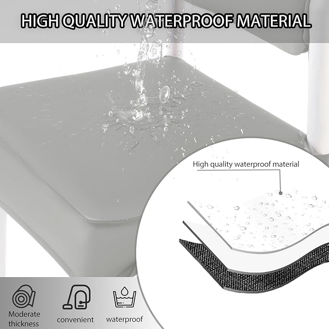 CWK Waterproof PU Leather Dining Chair Covers Set of 4-Stretchable Chair Seat Slipcovers, Removable & Washable Protector for Dining Room,Home,Office,Wedding,Rear Covers (PU-Silver)-DeskLoop Office