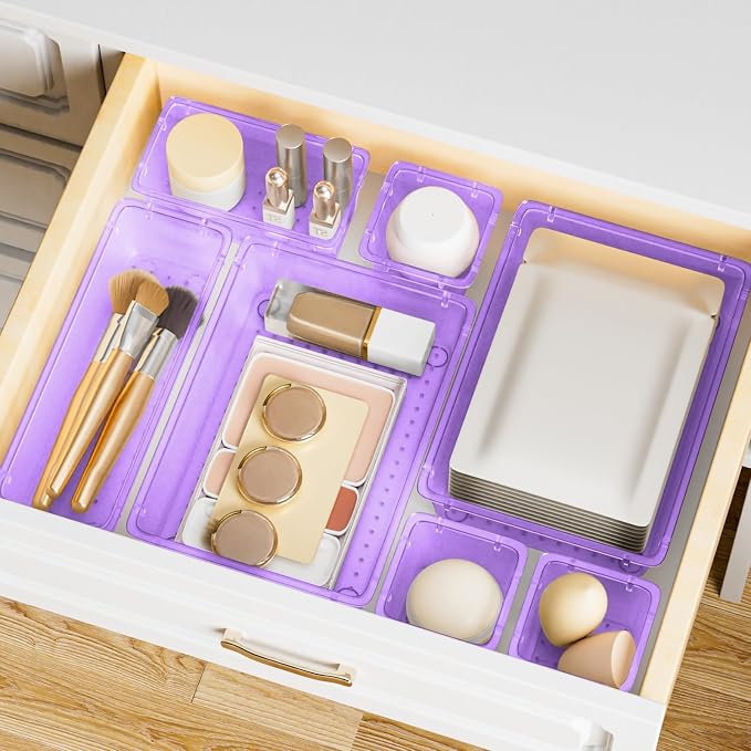 SpaceHacks 15 PCS Clear Plastic Drawer Organizer Set, 4-Size Acrylic Drawer - Image 7