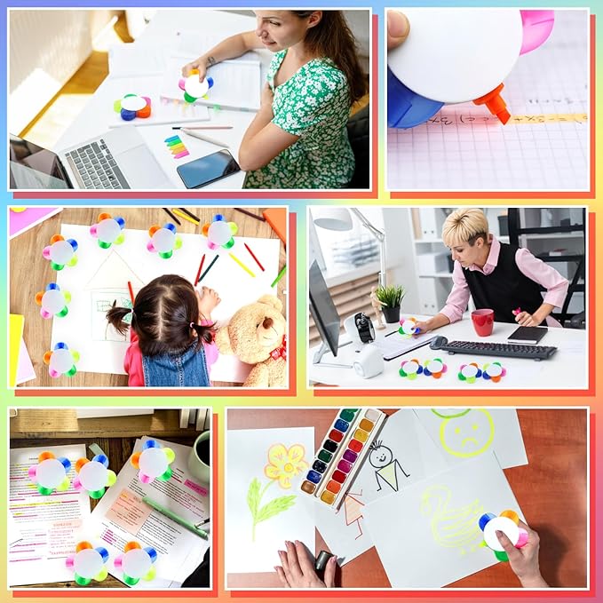 Petal Highlighters 8 PCS Multicolor Highlighter Pens with 5 Vibrant Colors 5 in 1,Flower Shape Fluorescent Pens, Portable & Smooth Writing for School Office Stationery Supplies-DeskLoop Office