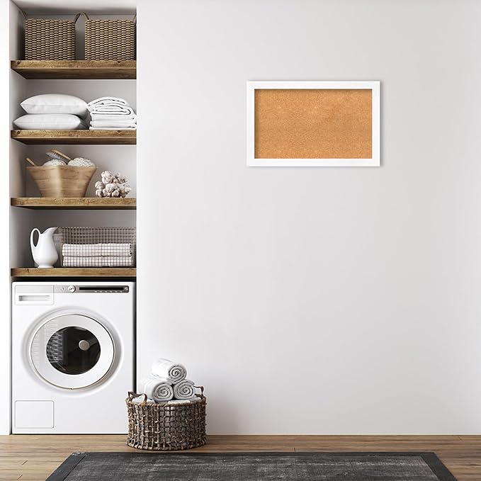 Amanti Art Natural Cork Board for Wall, 21x33 Vision Board with White Frame, Medium Corkboard Office Decor for Home Organization, Modern Corkboard Pinboard to Display Items for Home Organization in-DeskLoop Office