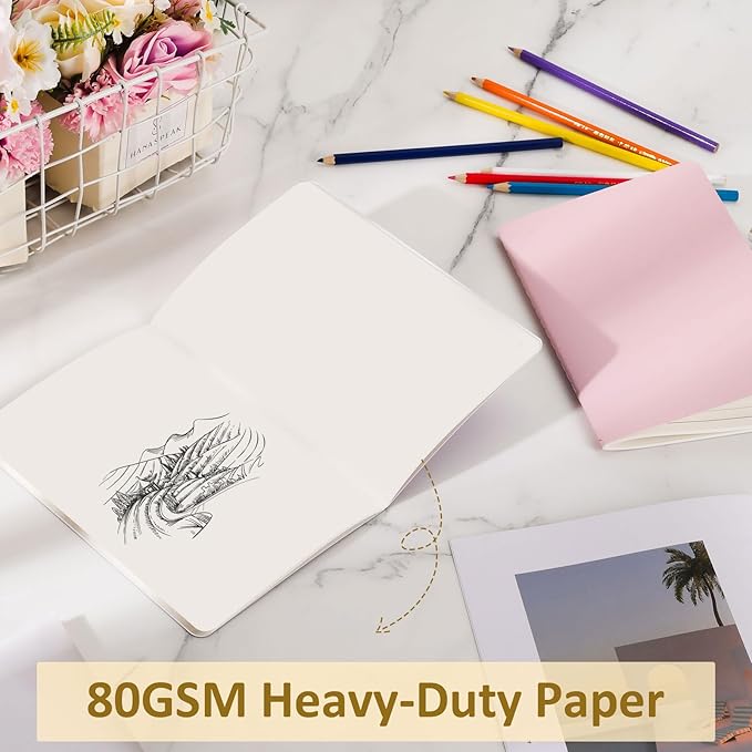 Ddaowanx Notebooks, Journals in Bulk, Blank Paper Sketchbooks, 72 Pages, 36 Sheets, 80GSM, 8.3x5.5 Inch, A5 Size, Travel Writing Notebooks Journal for Office School Supplies (Blank-48pack, 8 Colors)-DeskLoop Office