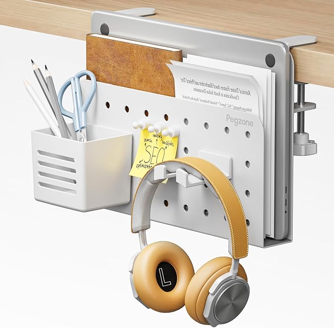 PEGZONE Desk Side Storage Organizer, No Drill Under Desk Laptop Holder by Pegzone
