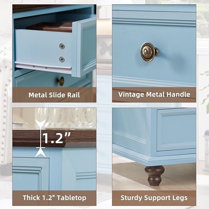 24" Wide Farmhouse Night Stand,Large End Table with 3 Drawers & Metal Handle,Light Blue Wood Dresser for Bedroom Cabinet, Bed Side Tabl·e Chest of Drawers,Nightstand for Living Room,Close-DeskLoop Office