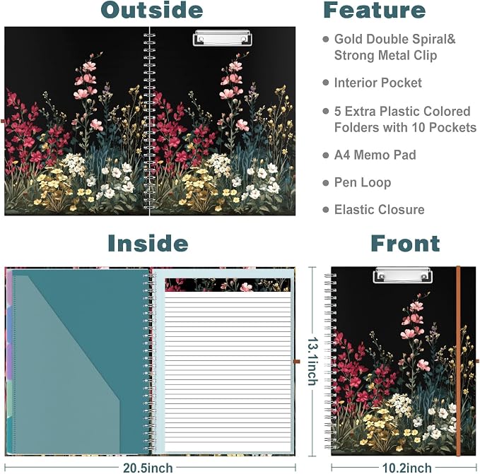 Hongri Clipboard Folio with Refillable Lined Notepad, 8.5 x 11 Folders with - Image 3