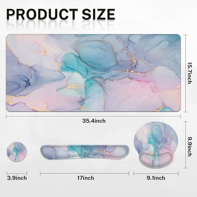 Britimes Blue Purple Liquid Marbling Keyboard Mouse Pad Set 4in1 Large - Image 3