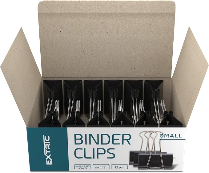 Binder Clips - 144 Small Binder Clips, 0.75 Inch Black Paper Clamps, File Clip - Image 2