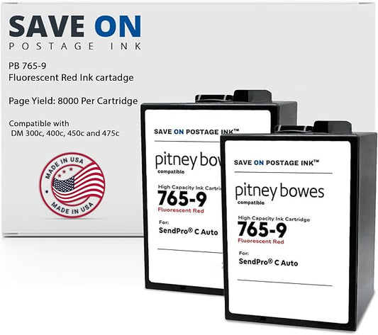 Save On Postage Ink 765-9 Compatible PB 765-9 SendPro MailStation Postage Meter Ink - Compatible PB Postage Meter Ink Cartridge for DM 300c, 400c, 450c and 475c | 2 Pack-DeskLoop Office