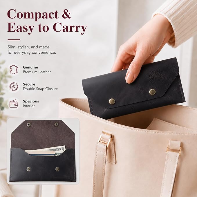 Genuine Leather Cash Envelope Wallet, Two Snap Money Pouch - Image 7