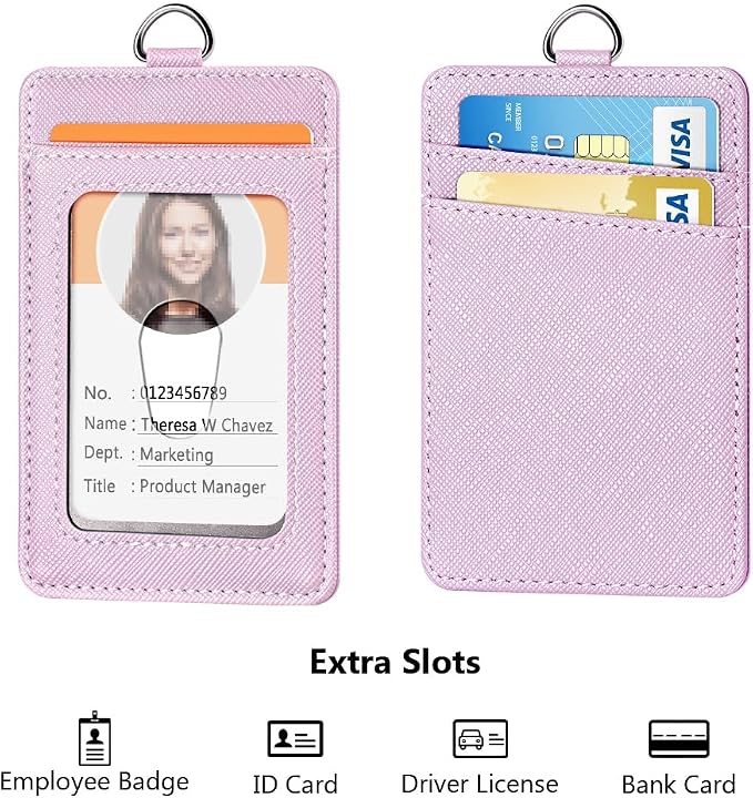 Leather Badge Holder and Adjustable Retractable Lanyards, Quick Release Buckle - Image 3