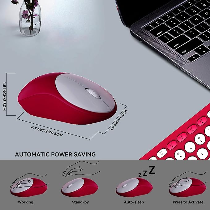 FD Wireless Keyboards and Mouse Combo - 2.4GHz USB Cordless, Cute Wireless Keyboard Round Keys, Quiet and Slim Set for Laptop, Computer, TV and Mac - Strawberry White Colorful-DeskLoop Office